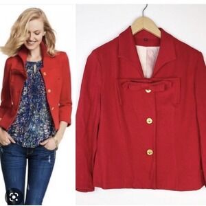 Cabi Red Blazer Jacket Women Sz 6 Bow Gold Buttons